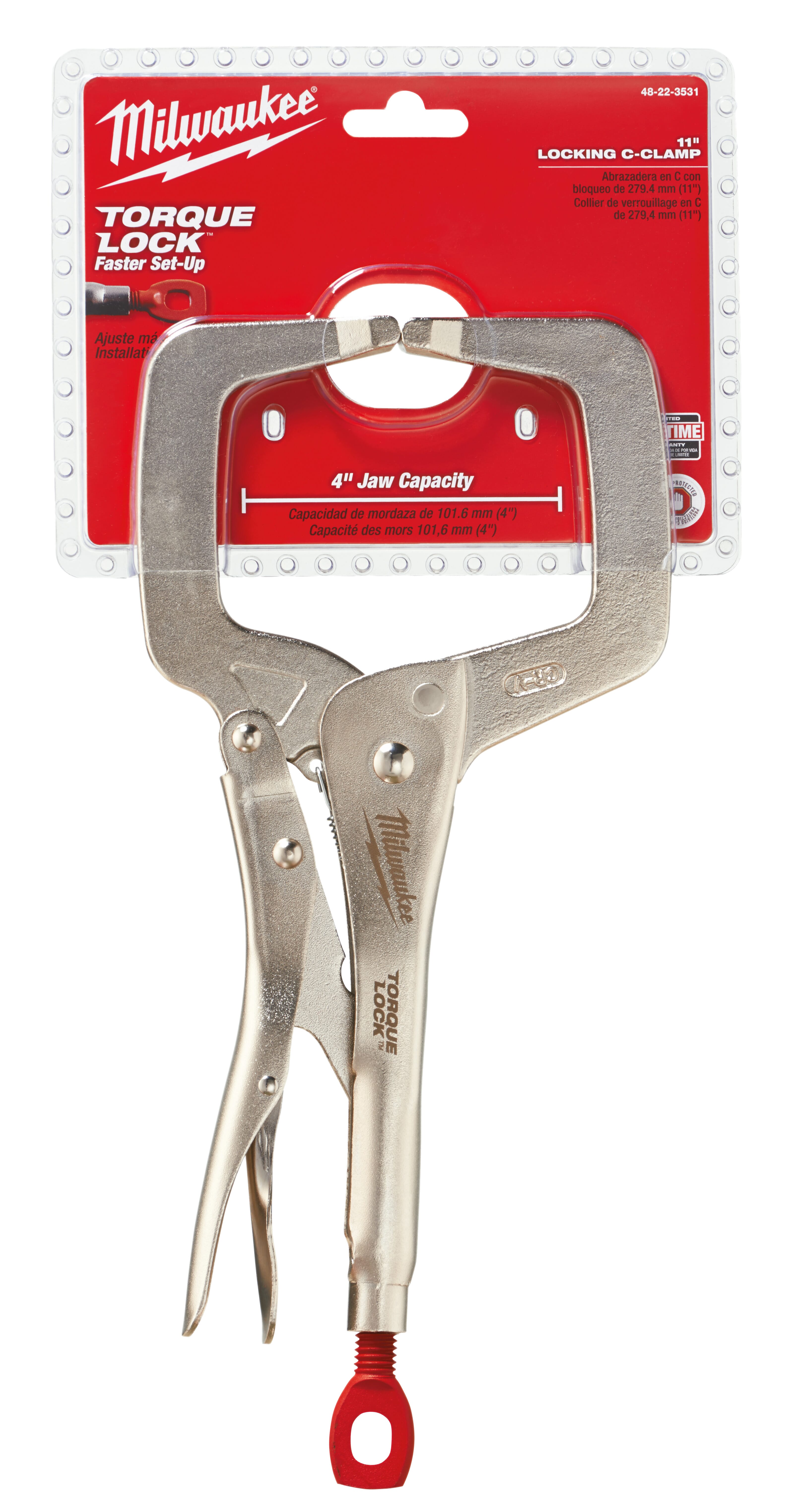 Milwaukee® 48-22-3531 Regular Jaw Locking C-Clamp, Polished Chrome, 4 in D Throat, 1/2 in Jaw Opening, 11 in Jaw, Forged Alloy Steel